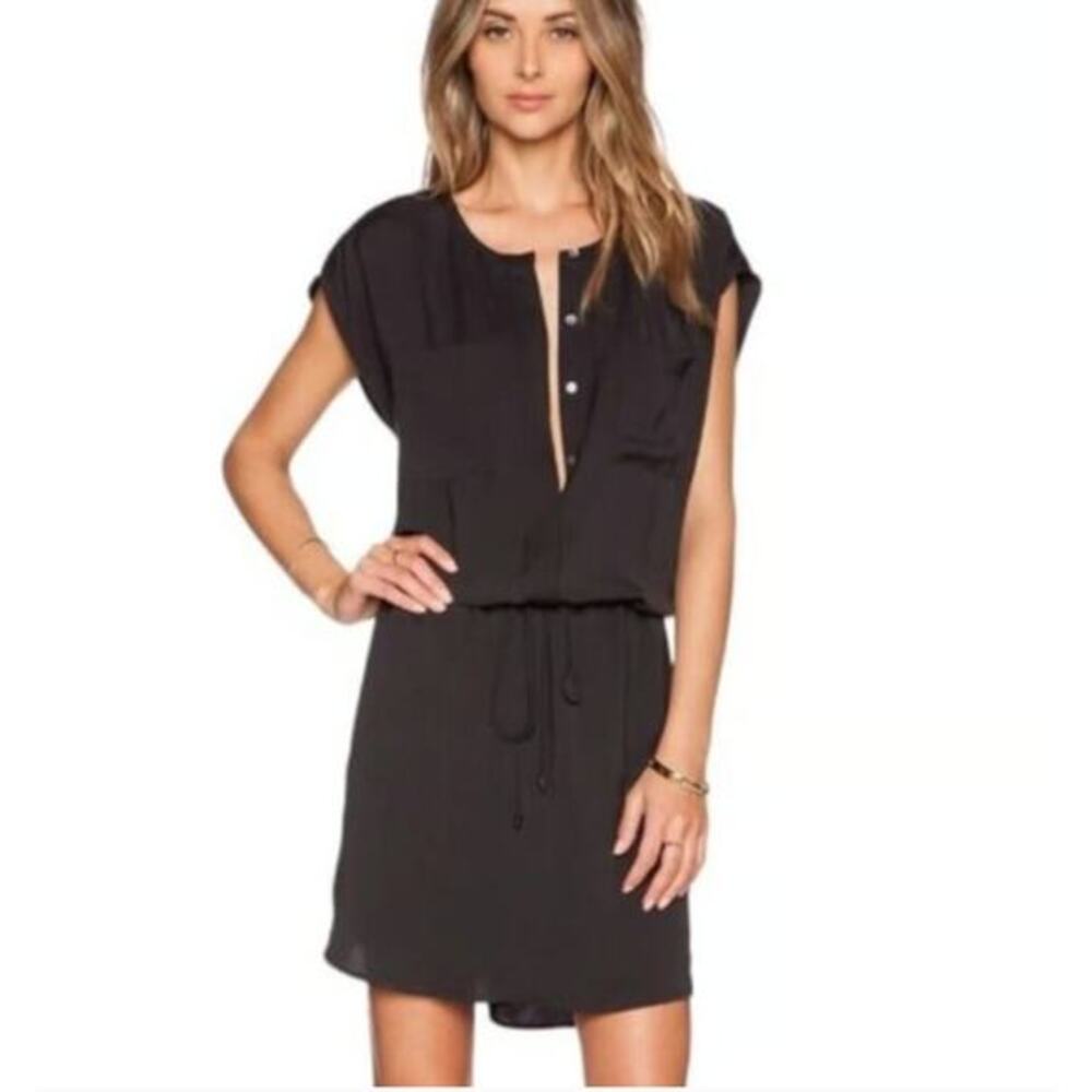 Vince L black Satin drawstring waist mini dress